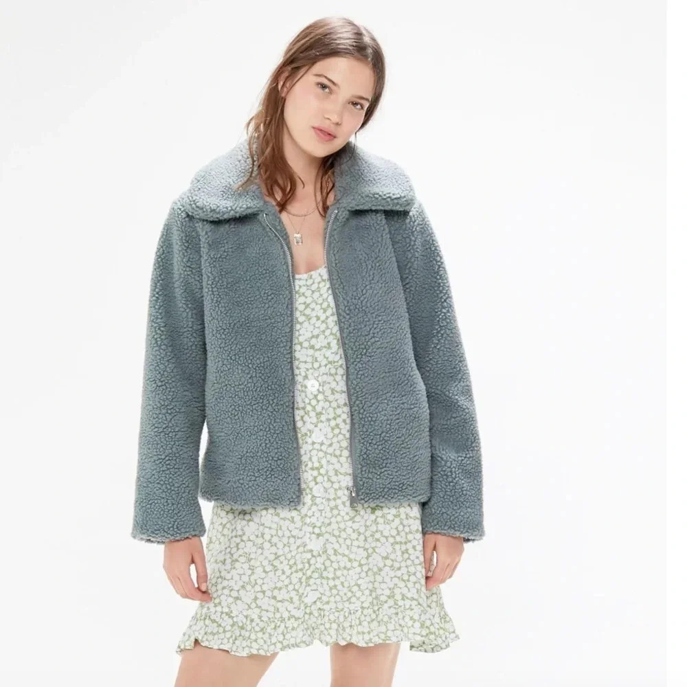 Urban Outfitters BDG green oversized Theo Fleece Teddy jacket sz xs